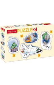Puzzle. Набор фигурных пазлов, 4 в 1. Космические истории