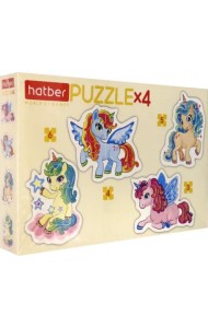 Puzzle. Набор фигурных пазлов, 4 в 1. Единорожки
