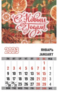Магнит с календарным блоком на 2023 год С Новым Годом. Мандарины