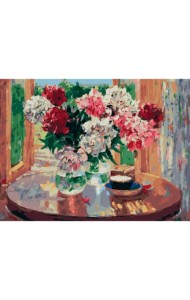 Живопись на холсте. Пионы на столе