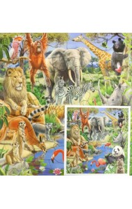 Пазл фигурный на подложке. Дикие животные, 45 деталей