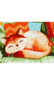 Холст с красками Спящий котик