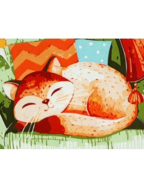 Холст с красками Спящий котик