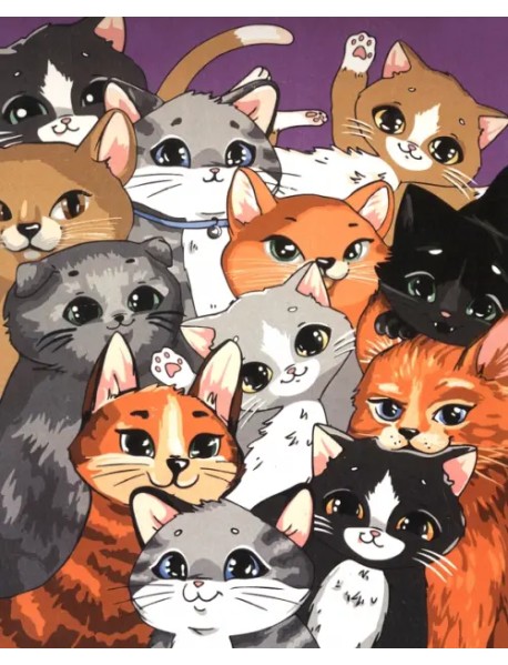 Картина по номерам на холсте Множество котиков