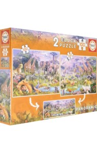Пазл-панорама. 2 пазла по 100 деталей. Дикие животные