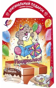 Витражная открытка Мишка, 6 цветов + фигурная открытка