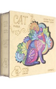 Деревянный пазл с двухслойной крышкой Кошка, 173 детали