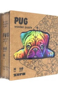 Деревянный пазл с двухслойной крышкой Мопс, 160 деталей