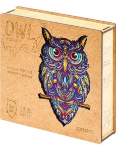 Деревянный пазл с двухслойной крышкой Сова, 183 детали