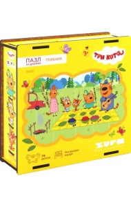 Деревянный фигурный пазл Три кота. Пикник, 74 детали