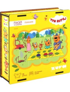 Деревянный фигурный пазл Три кота. Пикник, 74 детали