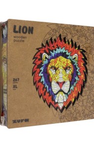 Деревянный пазл с двухслойной крышкой Лев, 301 деталь