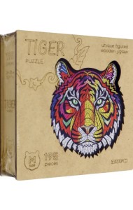 Деревянный пазл с двухслойной крышкой Тигр, 175 деталей