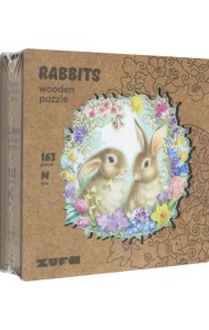 Деревянный пазл с двухслойной крышкой Кролики, 163 детали