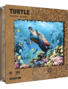 Деревянный пазл с двухслойной крышкой Черепаха, 328 деталей