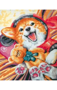 Картина по номерам на холсте. Корги с игрушкой
