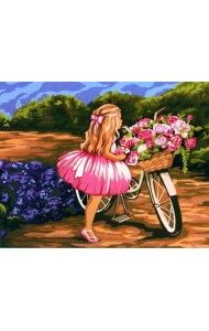 Картина по номерам на холсте с подрамником Девочка с велосипедом