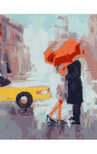 Холст с красками Романтичная пара под зонтом