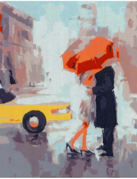 Холст с красками Романтичная пара под зонтом