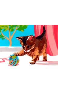 Картина по номерам на холсте Котёнок с клубком