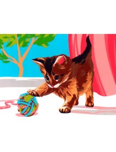 Картина по номерам на холсте Котёнок с клубком Картина по номерам на холсте Котёнок с клубком