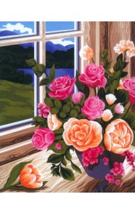 Картина по номерам на холсте Букет роз на окне