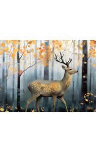 Картина по номерам с золотом на подрамнике Лесной Олень
