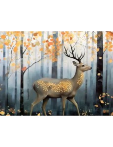Картина по номерам с золотом на подрамнике Лесной Олень