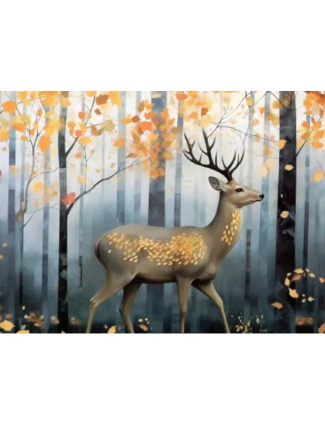 Картина по номерам с золотом на подрамнике Лесной Олень