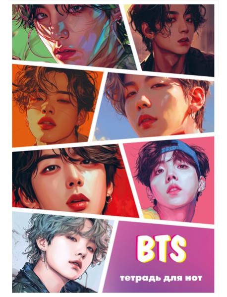 Тетрадь для нот. BTS (12 л., А4, вертикальная, скрепка)