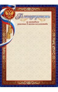 Благодарность за активн.участие в жизни коллектива