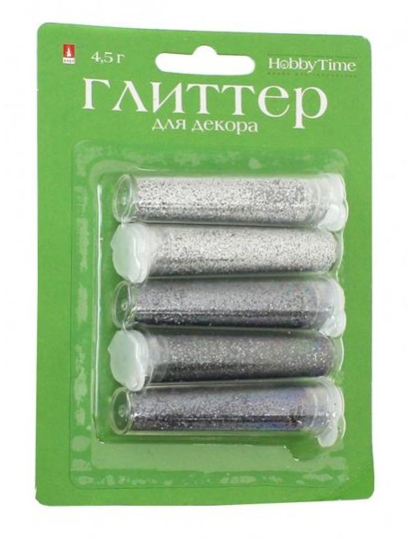 Глиттер для декора с дозат.4,5мл,5цв,№1,2-308/01