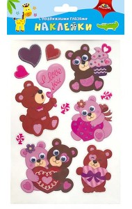 Наклейки с подвиж.глазками Мишки и сердеч,С3749-13