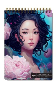 MyArt. СКЕТЧБУК А4 на гребне. АНИМЕ. ДЕВУШКА С ПИОНАМИ