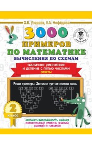 3000 примеров по математике. Вычисления по схемам. Табличное умножение и деление с пятью числами. Ответы. 2 класс