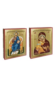 Иконы Венчальная пара (с Владимирской): Икона Пресвятой Богородицы Владимирская; Икона Спаса Вседержителя (комплект из 2-х икон)