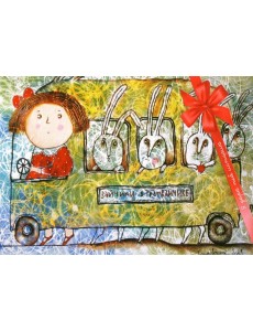 Открытка "Зайчики в трамвайчике"